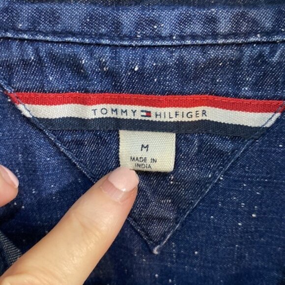 TOMMY HILFIGER Denim Shirt Pullover Dress Women Size Medium Speckled Fall - Picture 2 of 6